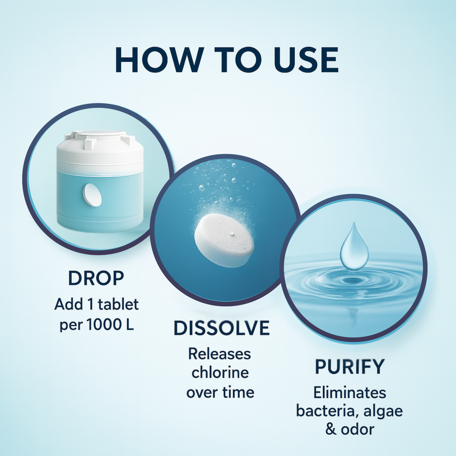 Bepure Chloro 1000 Water Purification Chlorine Tablets for Water Tank US FDA Approved Eliminates Bacteria, Algae and Odor from Water Tank