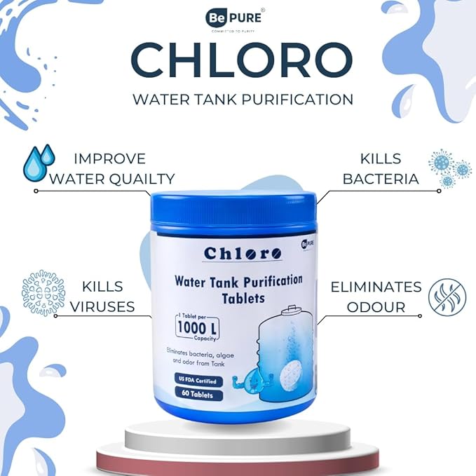 Bepure Chloro 1000 Water Purification Chlorine Tablets for Water Tank US FDA Approved Eliminates Bacteria, Algae and Odor from Water Tank.