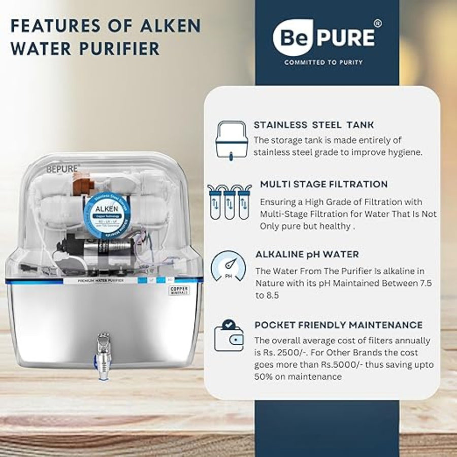 Bepure Alken Stainless Steel Tank 12L UV+UF+ Copper Alkaline Water Purifier